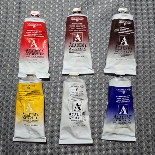 Lot of 6 Grumbacher Academy Acrylic Paint Tubes 3oz Artist Colors Barely Used