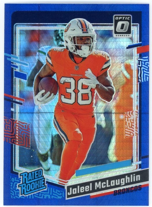 2023 Panini Donruss Optic - Rated Rookie Jaleel McLaughlin #232 Blue Hyper Prizm