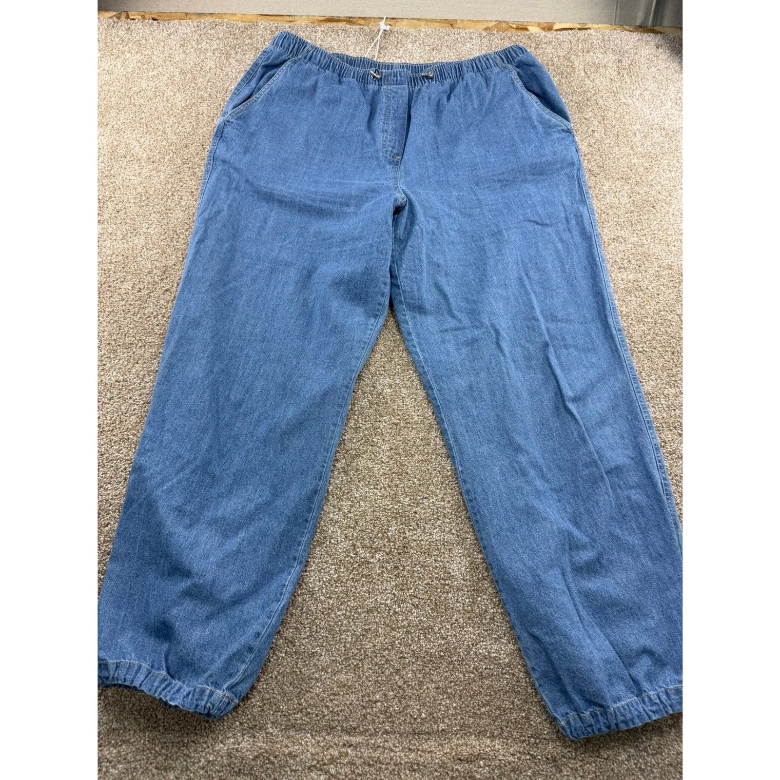 Nicole Miller New York Womens XL Denim Joggers Medium Wash Cotton Elastic Waist