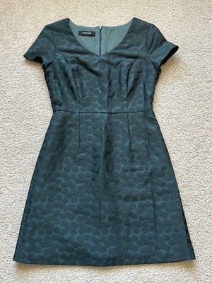 TAIFUN Green fit-and-flare V  dress cap sleeves Sz S subtle jacquard pattern 