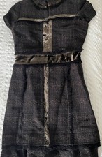 Tory Burch Ackley Purple Brown Tweed A-Line Dress Velvet Trim Fringe Size 4
