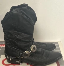 Vintage Dingo Western Cowboy Snake Tip Black Leather Slouch Boots Men’s Size 9D