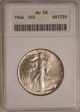 1946 Walking Liberty 50c ANACS AU58 Gen 4 Soapbar Old Holder SWH Soapbox