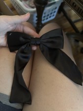 Black Satin Bow Barrette Hair Clip - Solid, Women, All Hair Types
