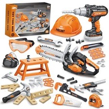 51Pcs Kids Tool Set with Toy Chainsaw Electronic Drill Toy, Toddler Tool