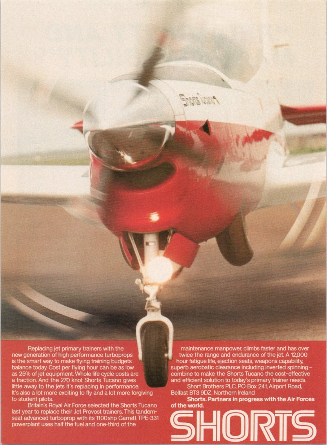 Shorts 1986 Original Print Ad Shorts Tucano Airplane Aircraft-image
