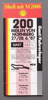 Ticket 200 miles Norisring Nuremberg 1987