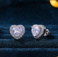 925 Sterling Silver Full Stone Heart Stud Earrings Women Girl Jewellery Gift UK