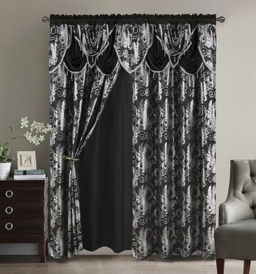 Golden Rugs Jacquard Luxury Window Panel Set Curtain with Attached Valance and