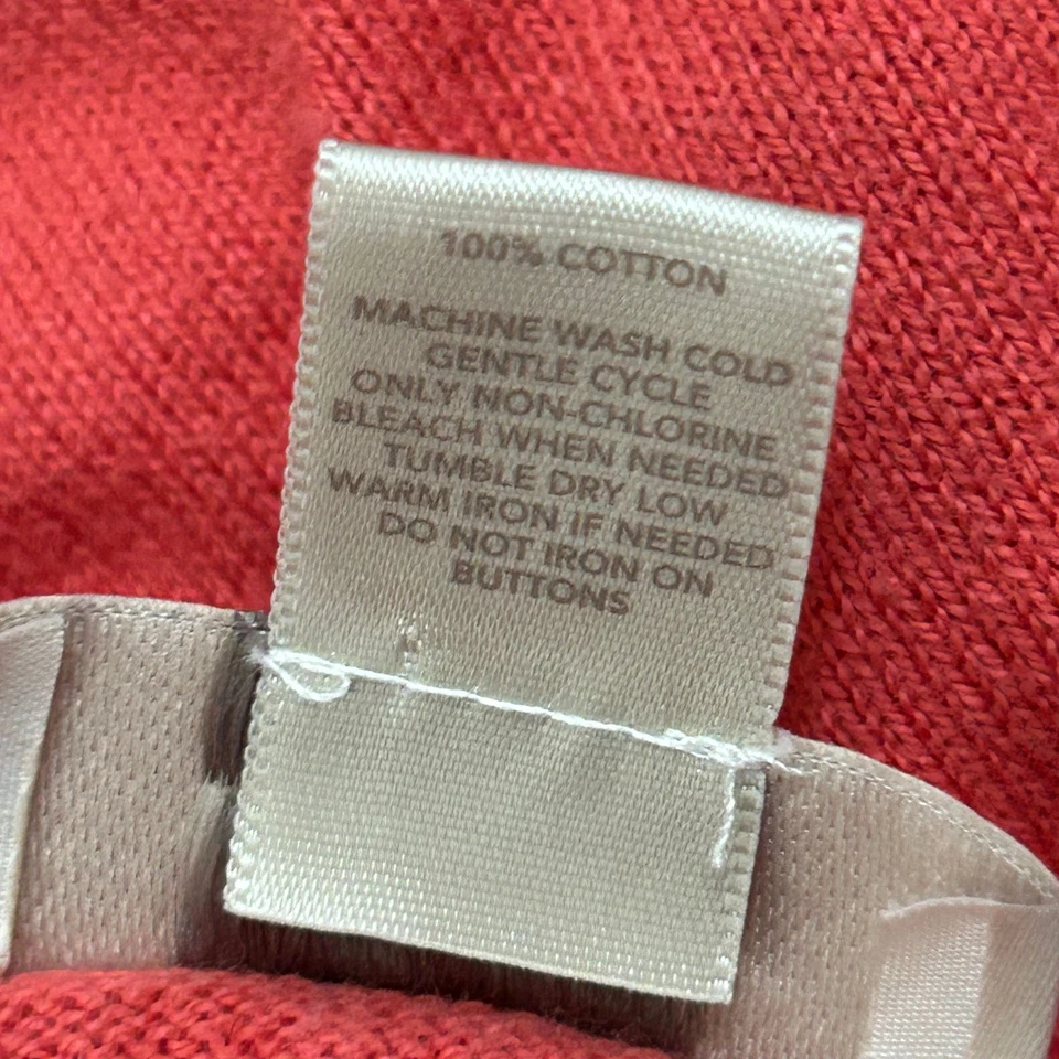 LOFT Cardigan Womens S Coral Red 100% Cotton Crystal Button Crewneck Long Sleeve - Image 3 of 4