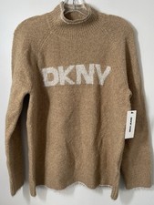 DKNY Jeans Intarsia Logo Turtleneck Sweater Women  s M Travrtn Gold DJ5R0914