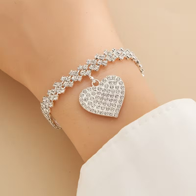 Tennis Bracelet Heart Pendant Cut Sapphire Women Silver 925 7.5-11 in adjustable