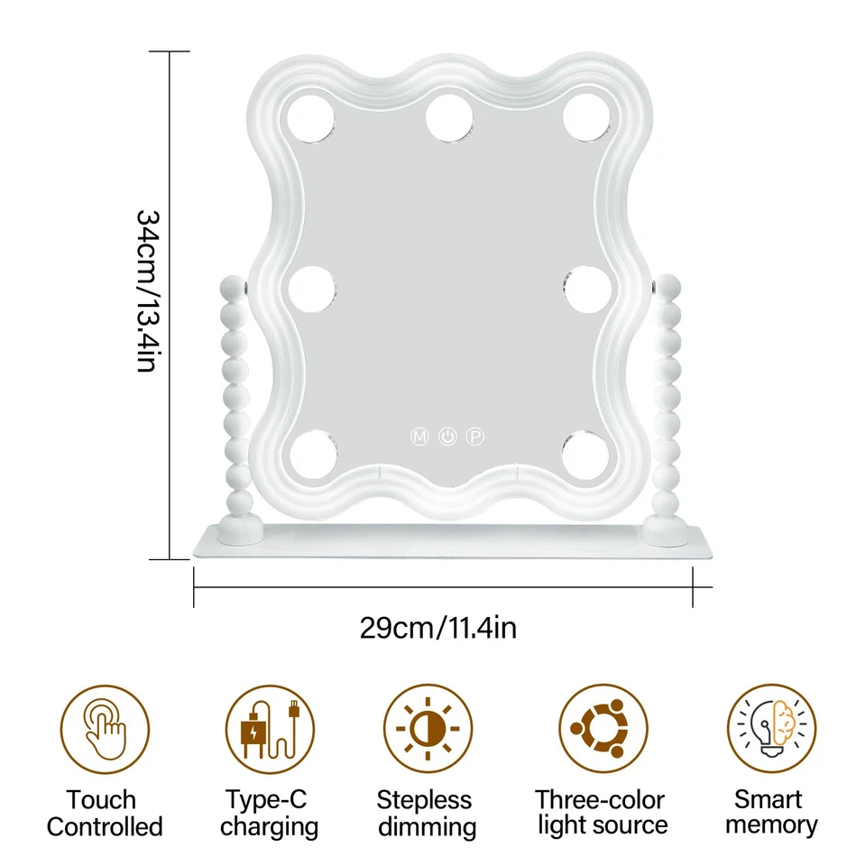 Espejo de Maquillaje Iluminado, Espejo de Tocador Hollywood con Luces, Tres Colores Foto 2 de 4