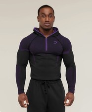Gymshark Onyx V5 5.0 Seamless MEDIUM Hoodie Black Athletic Purple 1/4 Zip