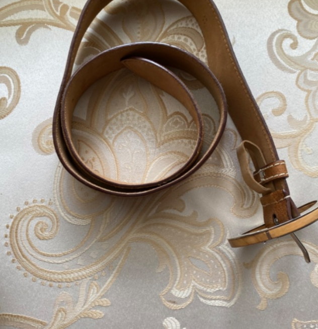 PRADA Brown Leather Belt with Wooden Buckle and Sliver  display picture 2