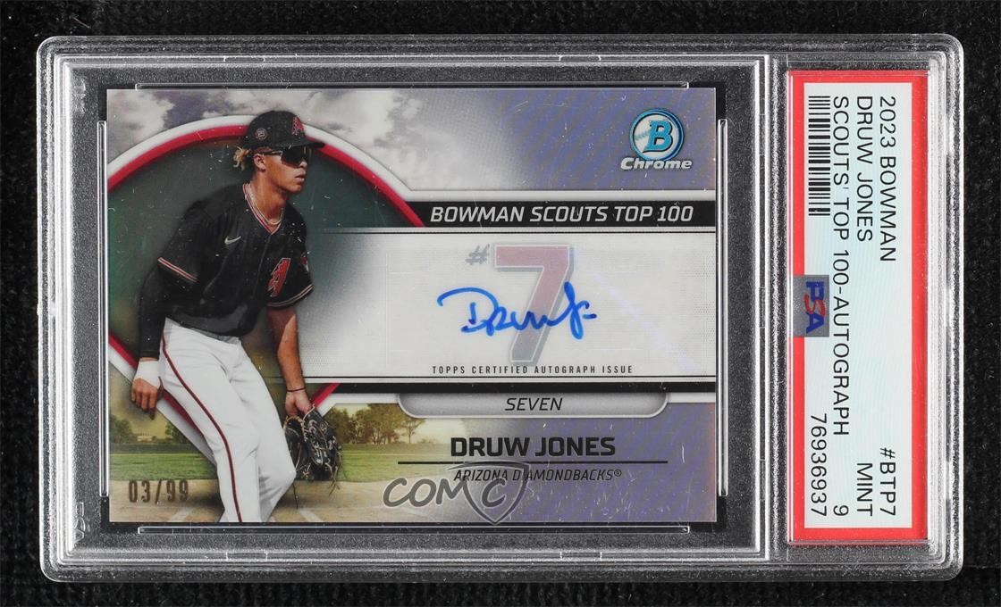 2023 Bowman Scouts Top 100 3/99 Druw Jones #BTP-7 PSA 9 MINT Auto 8at