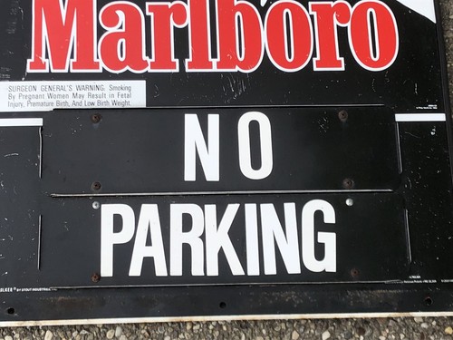 1992 PHILLIP MORRIS MARLBORO MAN SIGN NO PARKING CIGARETTE DOUBLE SIDED 33”x24” - Picture 3 of 8