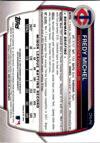Autografi Bowman Chrome 2023 #CPA-FM Fredy Michel Chrome Prospect - Foto 2 di 2
