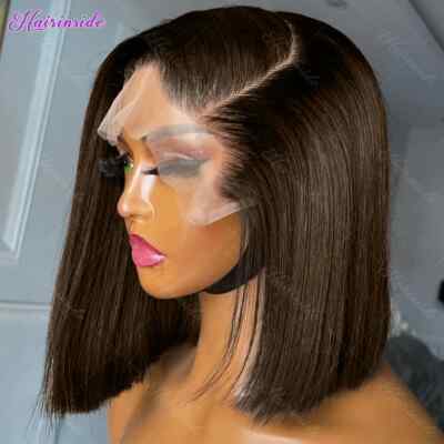 Brown Bone Straight 13x5 HD Transparent Lace Front Wigs Short Bob Human Hair Wig