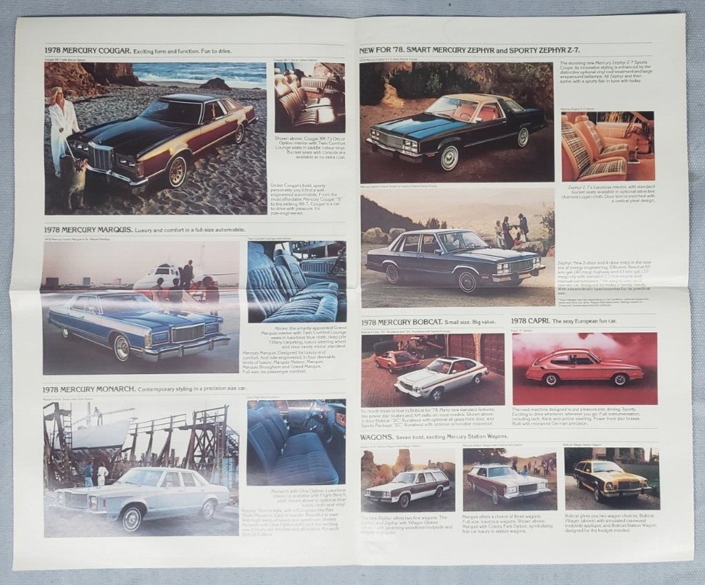 The 1978's From Mercury Cougar Bobcat Capri Car Dealership Sales Brochure Canada thumbnail 2
