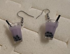 Boba Milk Tea Lover Purple Dangle Drop Earrings Milktea Tapioca Gift