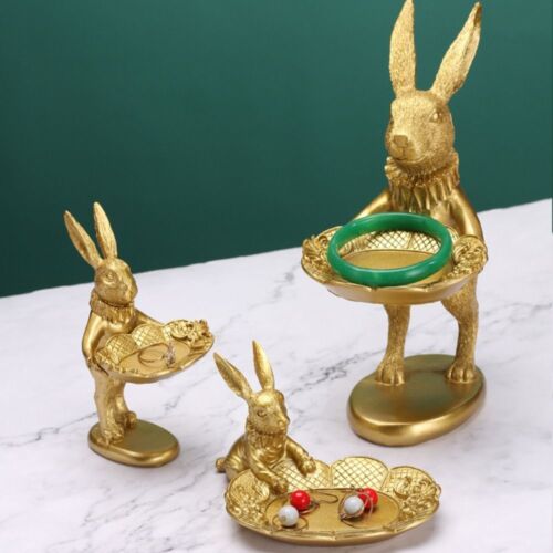 Bunny Tray Holder Miniature Ornaments Rabbit Sculpture Jewelry Display Rack - Picture 1 of 14