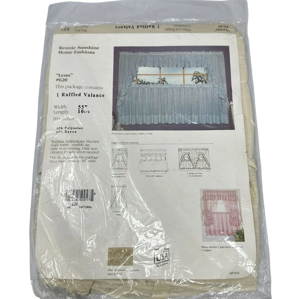 Arley Rennie Sunshine Leno Ruffled Valance Set Natural 620 55 x 10.5 Inches - Image 3 of 4