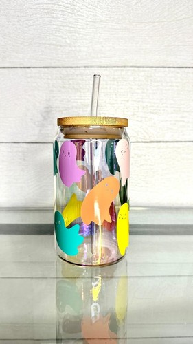 1 Custom 16oz Glass Iced Coffee Cup Colored Vinyl GHOSTS HALLOWEEN Lid Straw - 第 6/8 張圖片