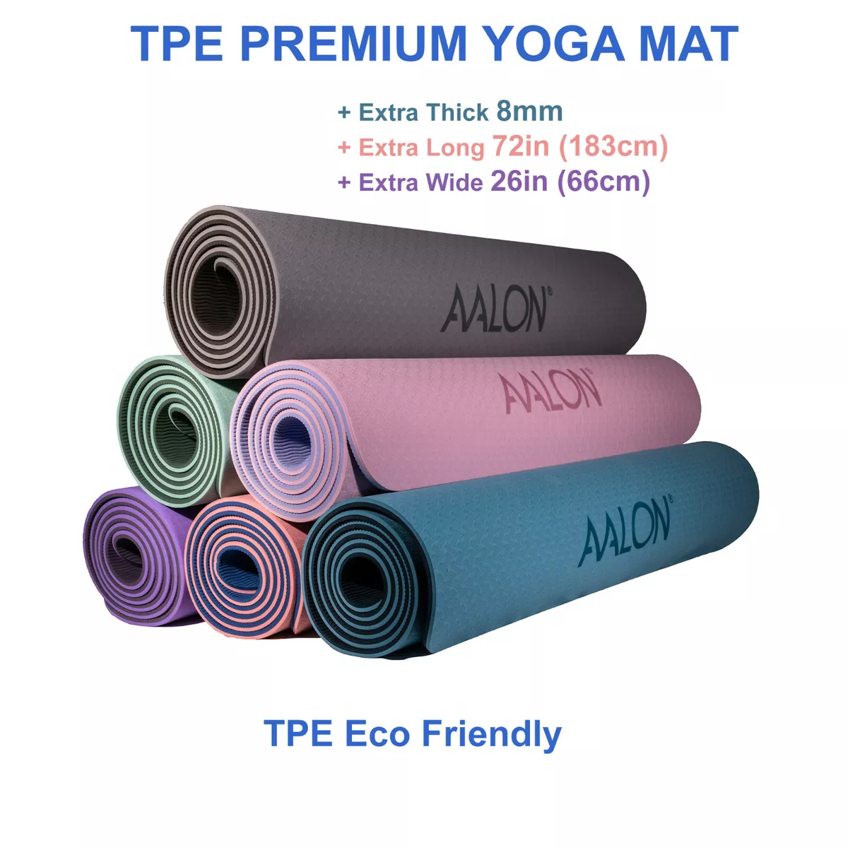 TPE Premium Yoga Mat 8MM Thick 72L x 26W Eco-Friendly Non-Slip + Carry  Strap