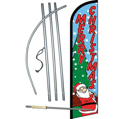 Merry Christmas Holiday Flag Flutter Feather Banner Swooper Windless Bundle Kit