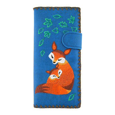 LAVISHY Embroidered Mama Fox & Baby Vegan/Faux Leather Large Flat Wallet