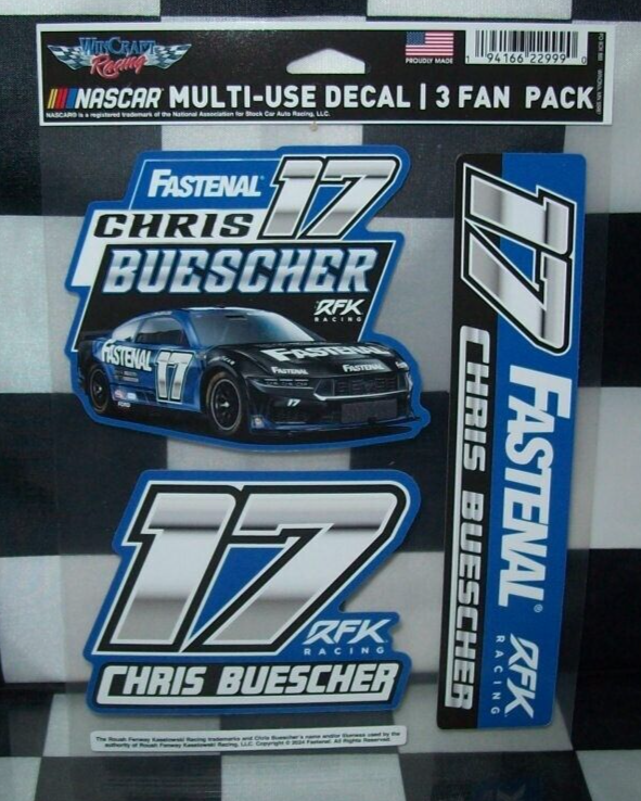 CHRIS BUESCHER #17 FASTENAL 2024 3 PACK NASCAR WINCRAFT 5X7 DECAL ...