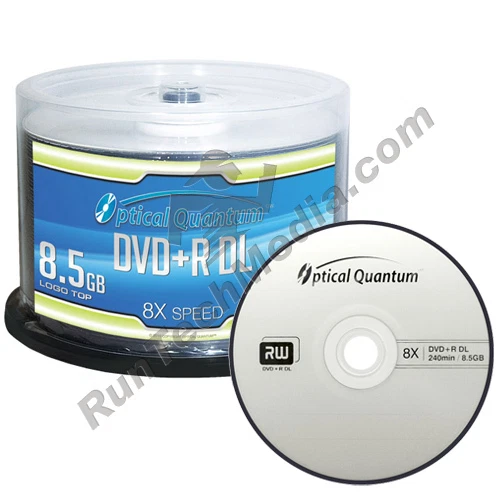 50 Optical Quantum 8x 8.5GB DVD+R DL Double Layer Logo Top Discs OQDPRDL08LT