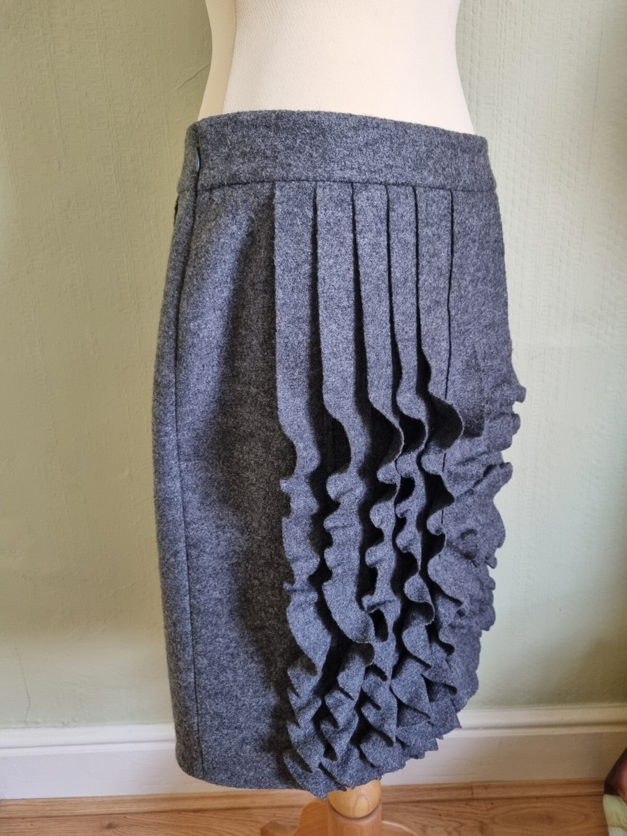 Unusual Per Una Speziale Grey Wool Ruffle Detail Skirt Sz 12 Made