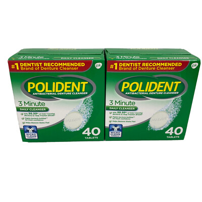 Polident Denture Tablets 3 MINUTE Triple Mint 40 ct Lot Of 2 Boxes 80 Total