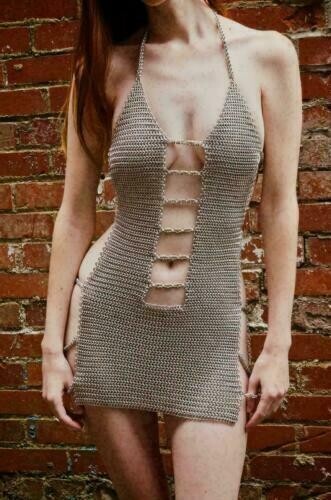 Veles 10 mm | Sujetador Chainmail | Aluminio | Plata | Vestido con Botones | Disfraz íntimo