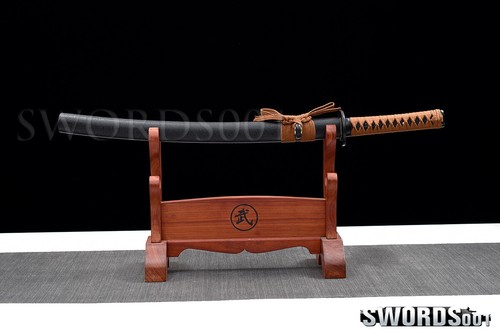 Espada japonesa Samurai Wakizashi resorte hoja de acero Musashi Tsuba cordón marrón - Imagen 2 de 12