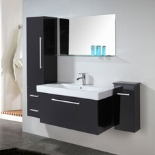 Meuble Salle de Bain Noir 100 cm Mod. London Ensemble avec colonne