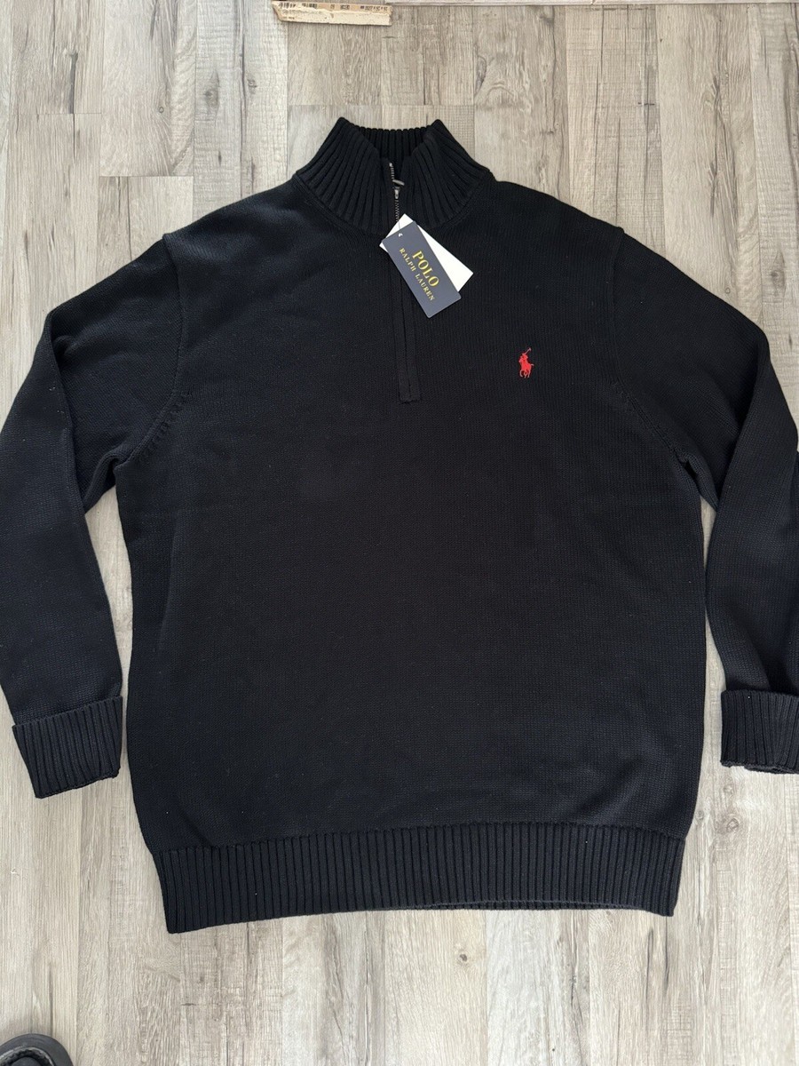 Polo Ralph Lauren Quarter Zip Cotton Black Jumper Sweater Size XL