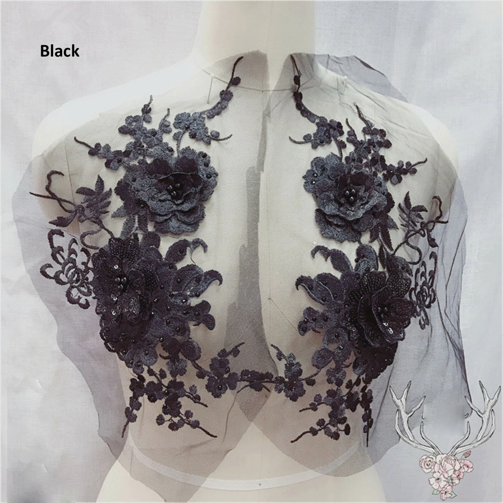 OFF WHITE Abito da sera con perline applique in pizzo fiori pianta ricamo motivo costume 1 pz