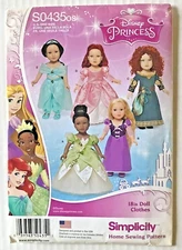 Simplicity 18" Doll Disney Princess Clothes Home Sewing Pattern #S0435os Uncut