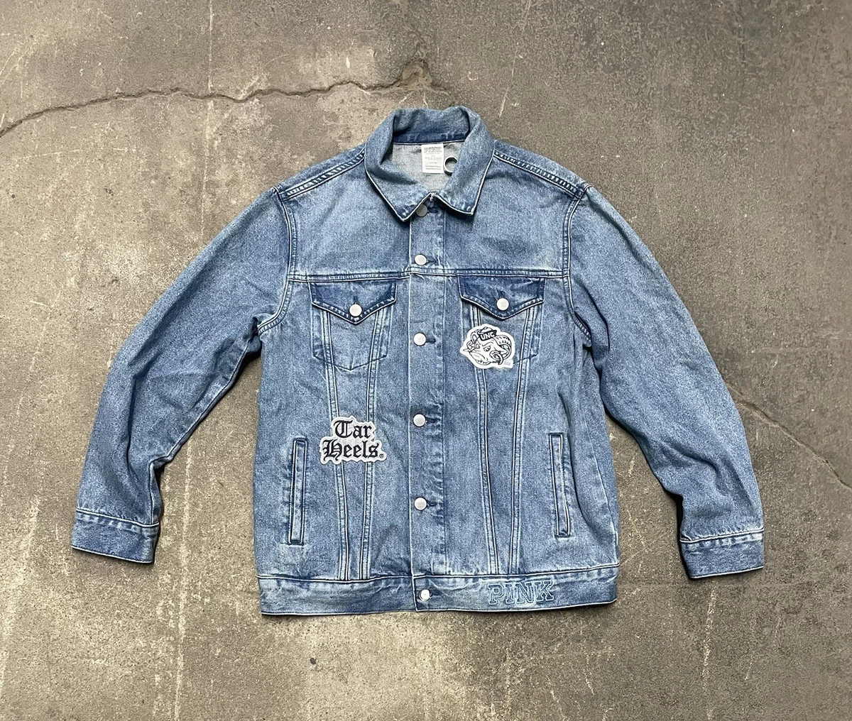 Pink Victoria Secret Custom Tar Heel Embroidered Denim Jacket