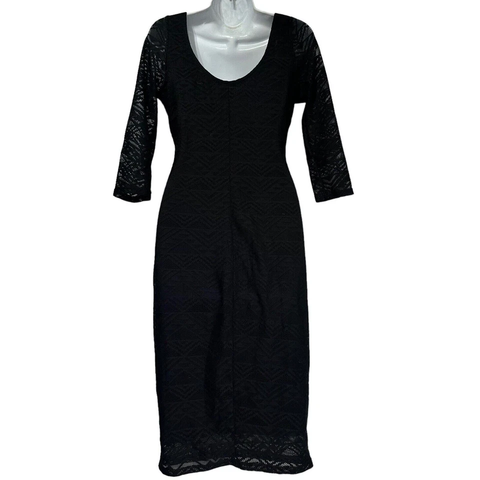 Fire Los Angeles USA Black Layered Lace Mesh 3/4 sleeve Dress Size L - Image 3 of 4