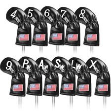 Golf Iron Covers Set US Flag Leather for Irons Value 11 Pack, Long Neck Prote...