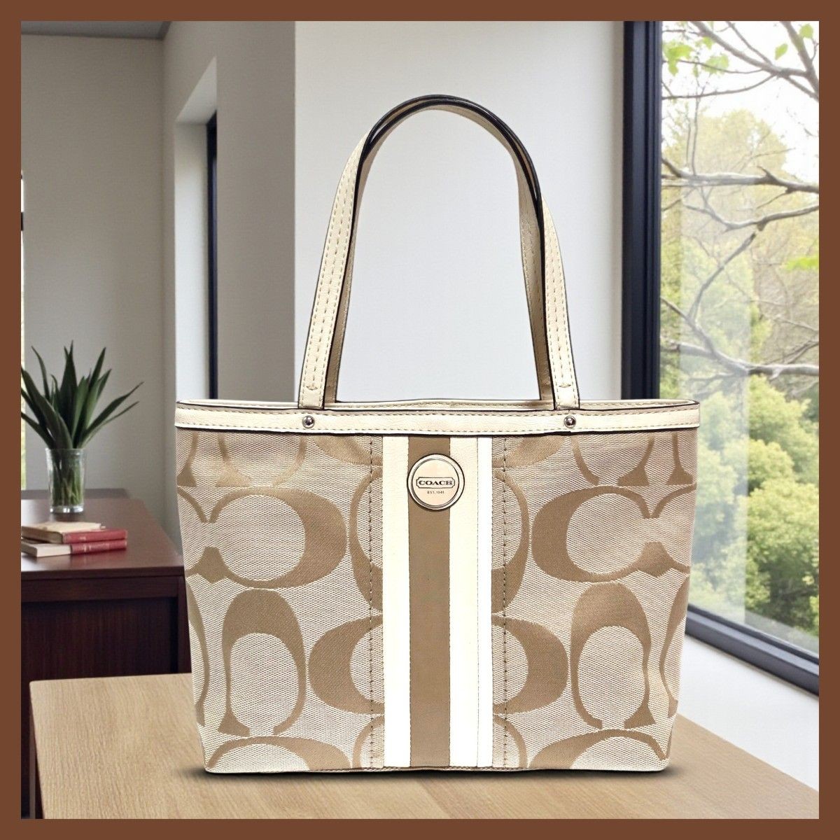 COACH Handbag Tote Bag Signature Canvas Beige 11a