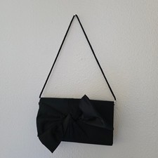 Vintage Black Satin Evening Clutch Bag Oversized Bow Formal Wedding Prom Handbag