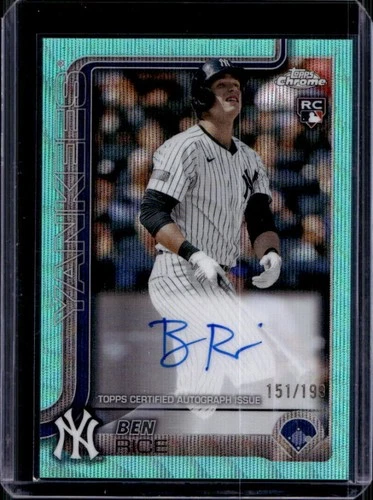 2025 Topps Chrome Ben Rice Rookie Auto RC Aqua Wave Refractor #/199 Yankees