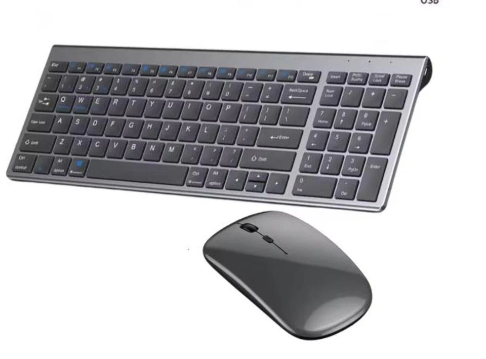Grau Bluetooth 5.0 und 2.4G kabellose Tastatur und Maus Combo, wiederaufladbar voll