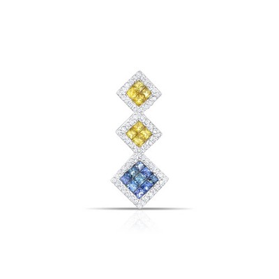 Citrin, Blautopas & Diamant Pave Anhänger 14k Weißgold