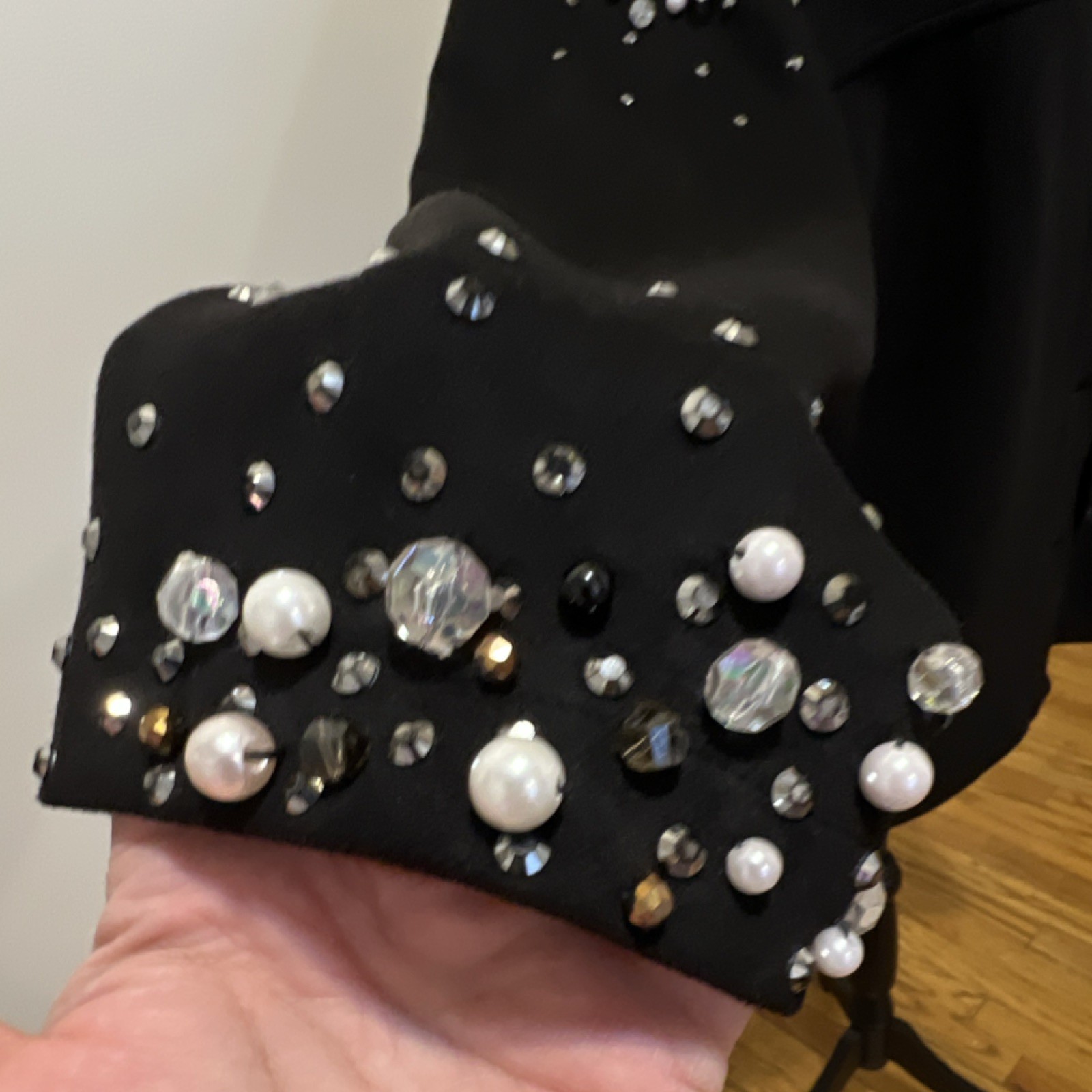 Black beaded sequin jacket with structured collar… - image 3